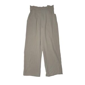 Women's Paperbag Waist Pants Wide‎ Leg High Rise Beige Pants Size L